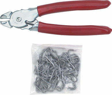 UPHOLSTERY INSTALLATION KIT WITH HEAVY DUTY PLIERS AND HOG RINGS